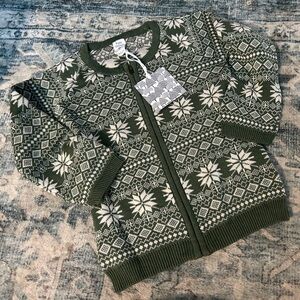 Kate Quinn Organic Cotton Fair Isle Pattern Zipper Sweater Cardigan NWT